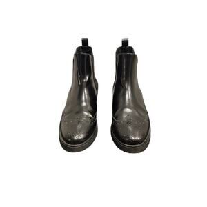 Massimo Dutti Leather Ankle Boots Oxford Women's Sz 8/39 Black Brogue Wingtip